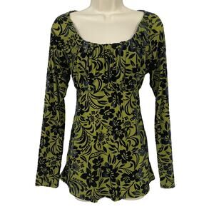 Sundance Top Womens Medium Forest Green Black Floral Velvet Burnout Milkmaid